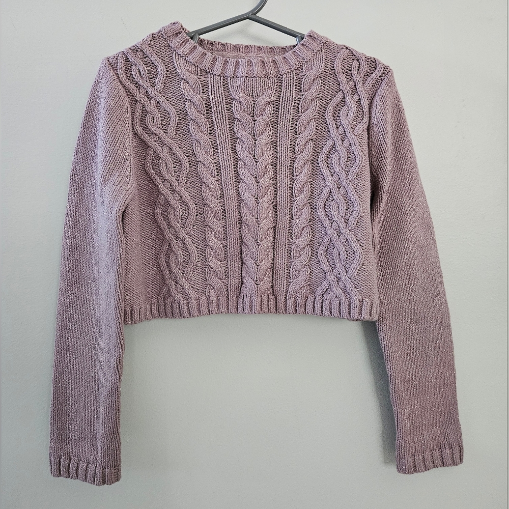 cupcakes & cashmere | Lilac Cable Knit Cropped Sweater